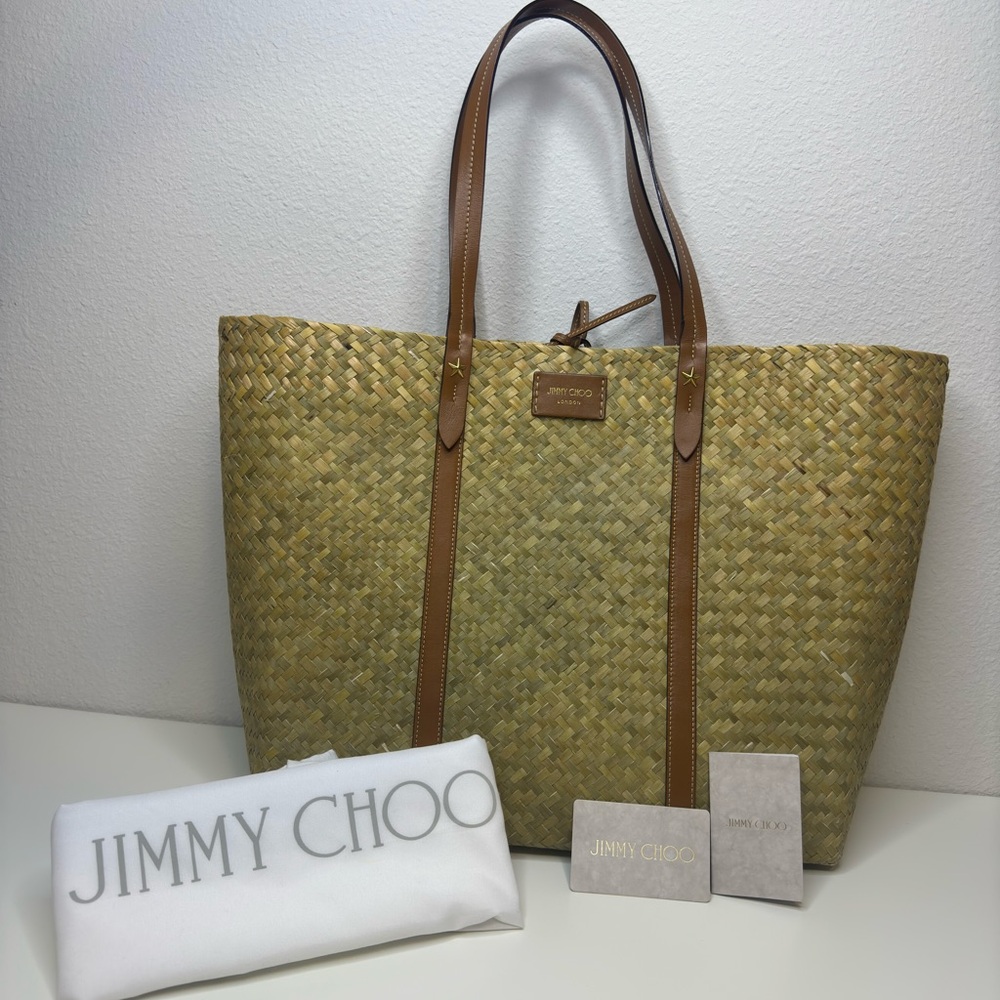 Pre loved - JIMMY CHOO Raffia Tote Basket Bag AB